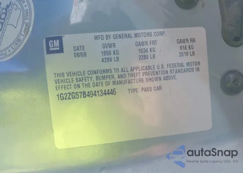 2009 Pontiac G6 из США, поврежденный, VIN 1G2ZG57B494134446